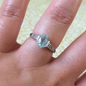 White gold aquamarine + diamond engagement ring.